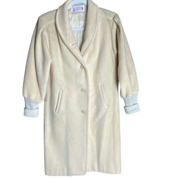 Stephanie Mathews Cream Wool Blend Shawl Collar Coat Vintage XL Made in USA - Picture 2 of 7